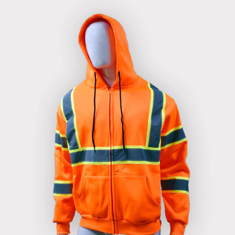 Q&Q Class 3 Type-R Zip-Up Safety Hoodie – High Visibility & Maximum Comfort