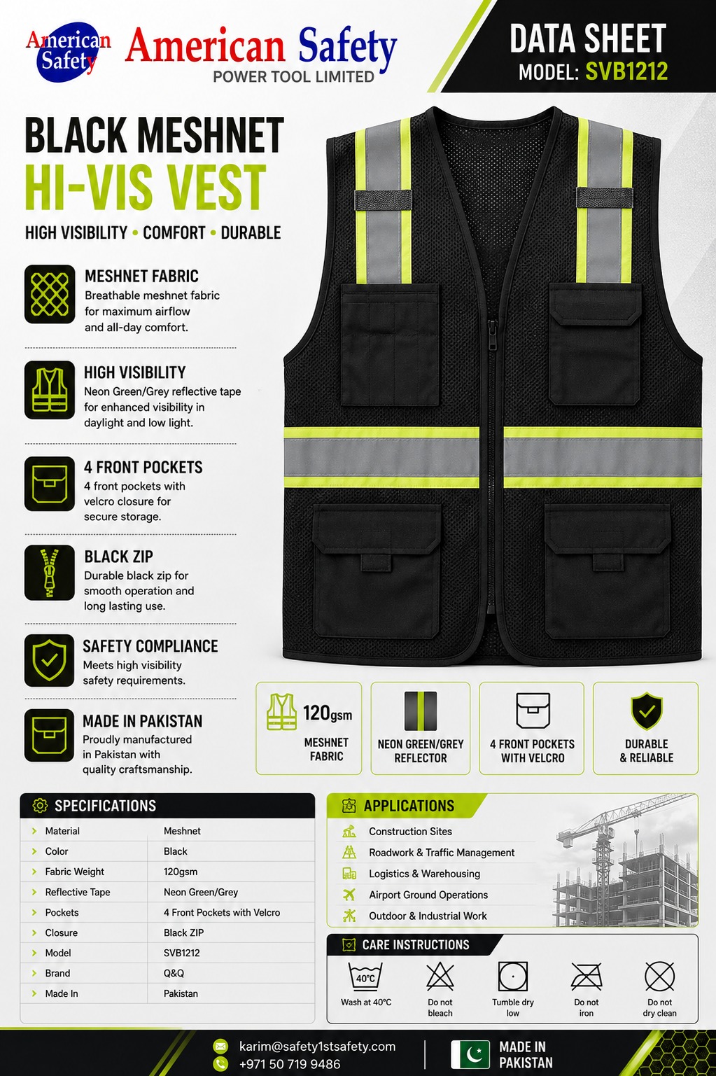 Black Meshnet Hi-Vis Safety Vest - Image 2