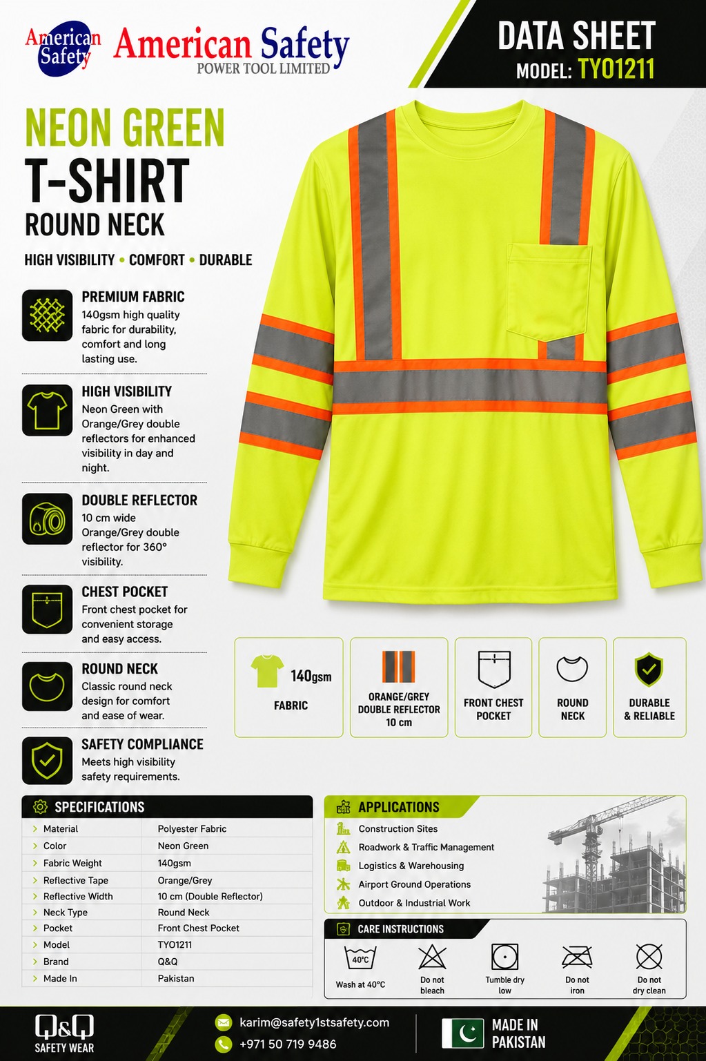 Neon Green Hi-Vis T-Shirt Round Neck - Image 2