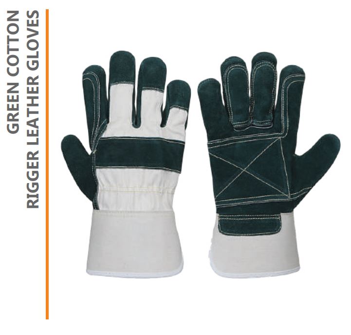GREEN COTTON RIGGER LEATHER GLOVES