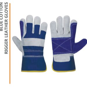 BLUE COTTON RIGGER LEATHER GLOVES