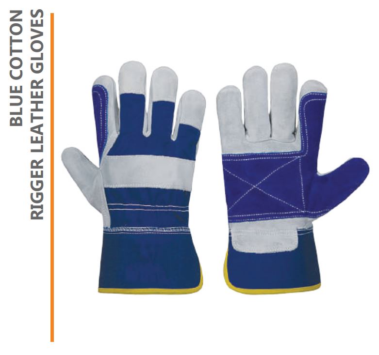 BLUE COTTON RIGGER LEATHER GLOVES