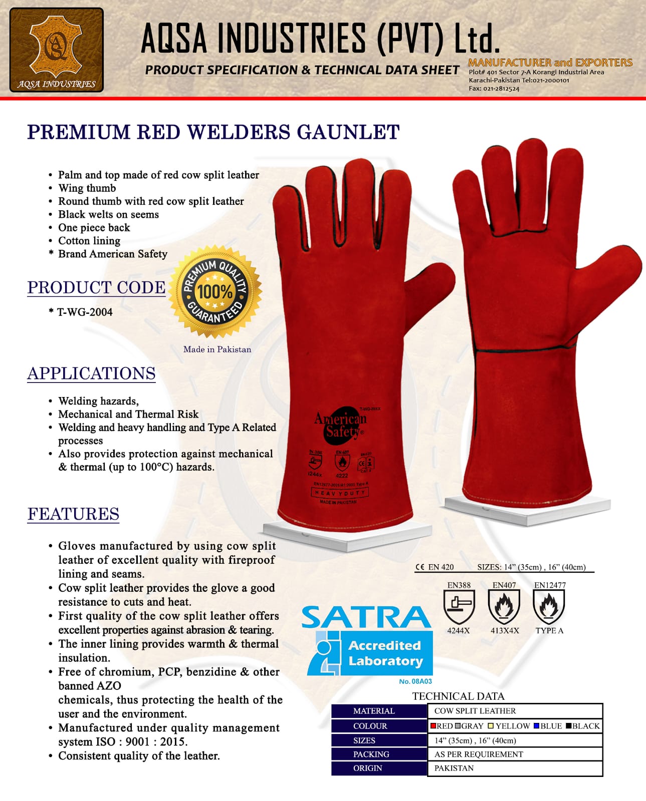 WELDING GLOVES COW SPLIT LEATHER STITCHED REINFORCED PALM - Image 2